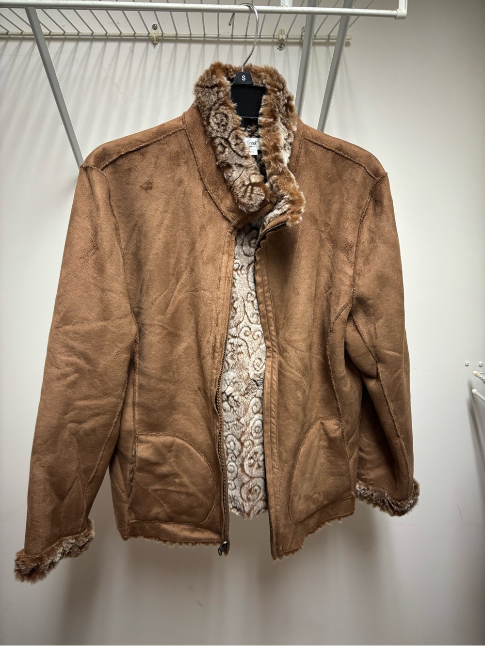 Coldwater Creek Tan Faux Shearling Zip Jacket